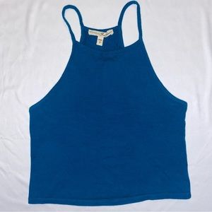 Blue Cropped High Neck Tank Top